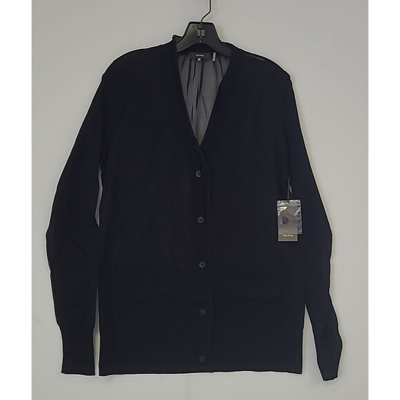 Vera Wang Knit Cardigan w/ Chiffon Back Detail Button Down 100% Cotton L NWT - Picture 1 of 7